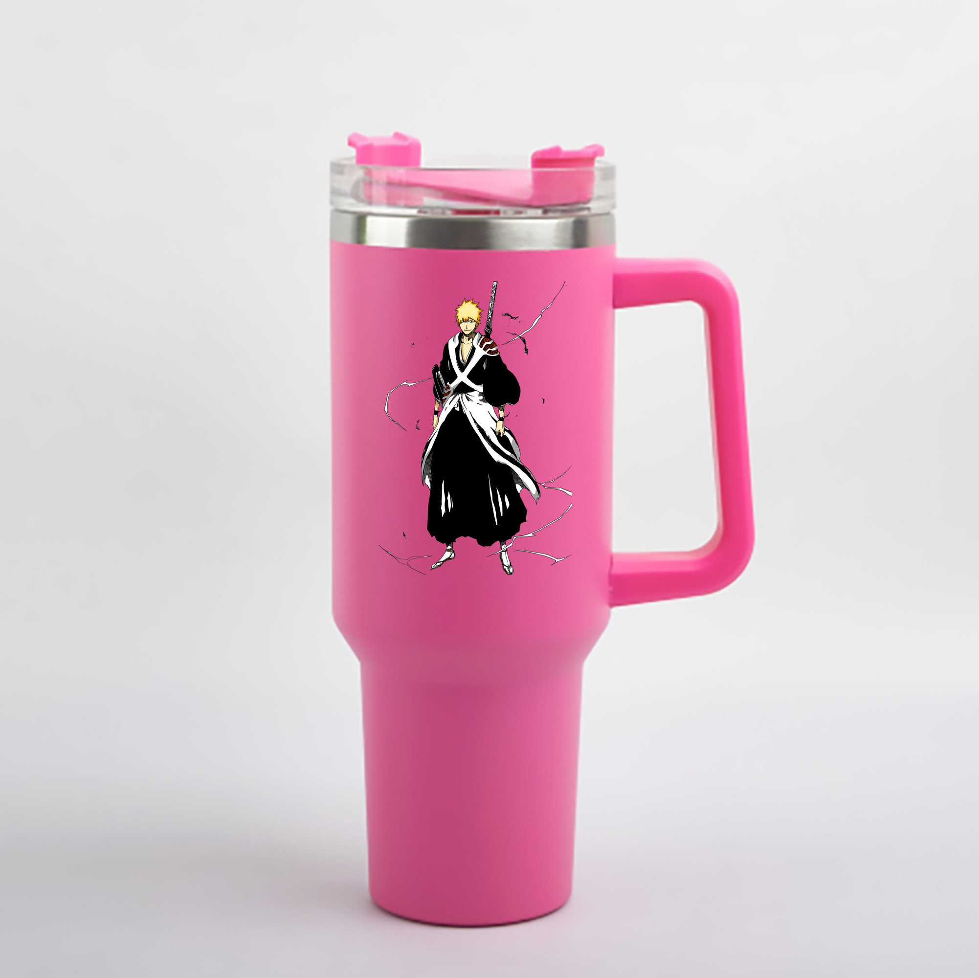 （画像用） ブリーチ 黒崎一護（くろさき いちご）BLEACH Kurosaki Ichigo 1200mL車用タンブラー - クリスタルステッカー（プラスチックストロー付き）
